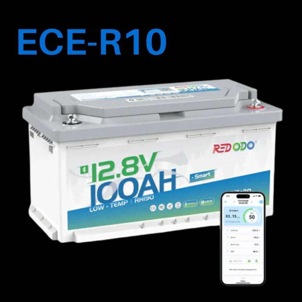 Batterie auxiliaire pour camping-car marque Redodo, 100ah, application bluetooth et norme ECE-R10
